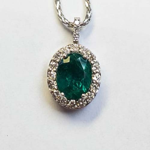 Deep Green Emerald & Diamond Pendant – Adorian Jewelry