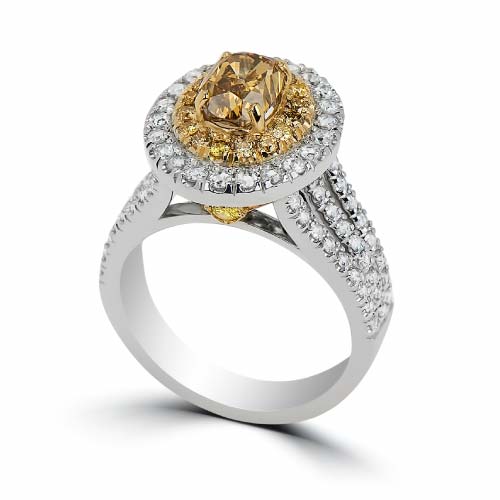 White & Yellow Gold Ring with Deep Brown & Yellow Diamond – Adorian Jewelry
