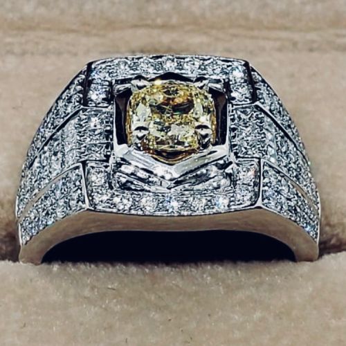 Gent’s White Gold & Fancy Yellow Diamond Ring – Adorian Jewelry