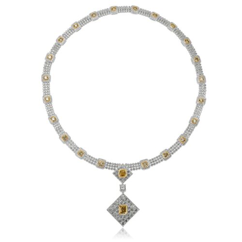 ALARRI 8.85 Carat 14K Solid Gold Jada Emerald Diamond Necklace with 22 Inch Chain Length